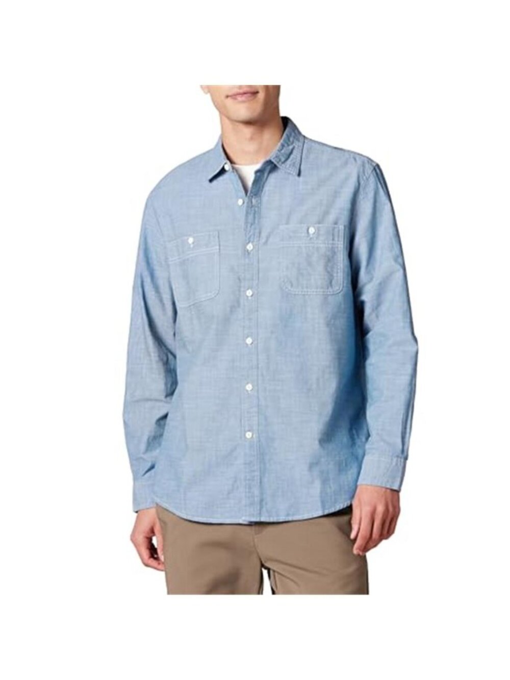 Men's Blue Chambray Shirt Long Sleeve Button Up 100% Cotton Regular Fit